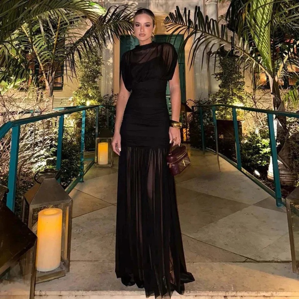 ZARA COMBINED DRAPED MIDI DRESS - Black - Picture 7 of 16
